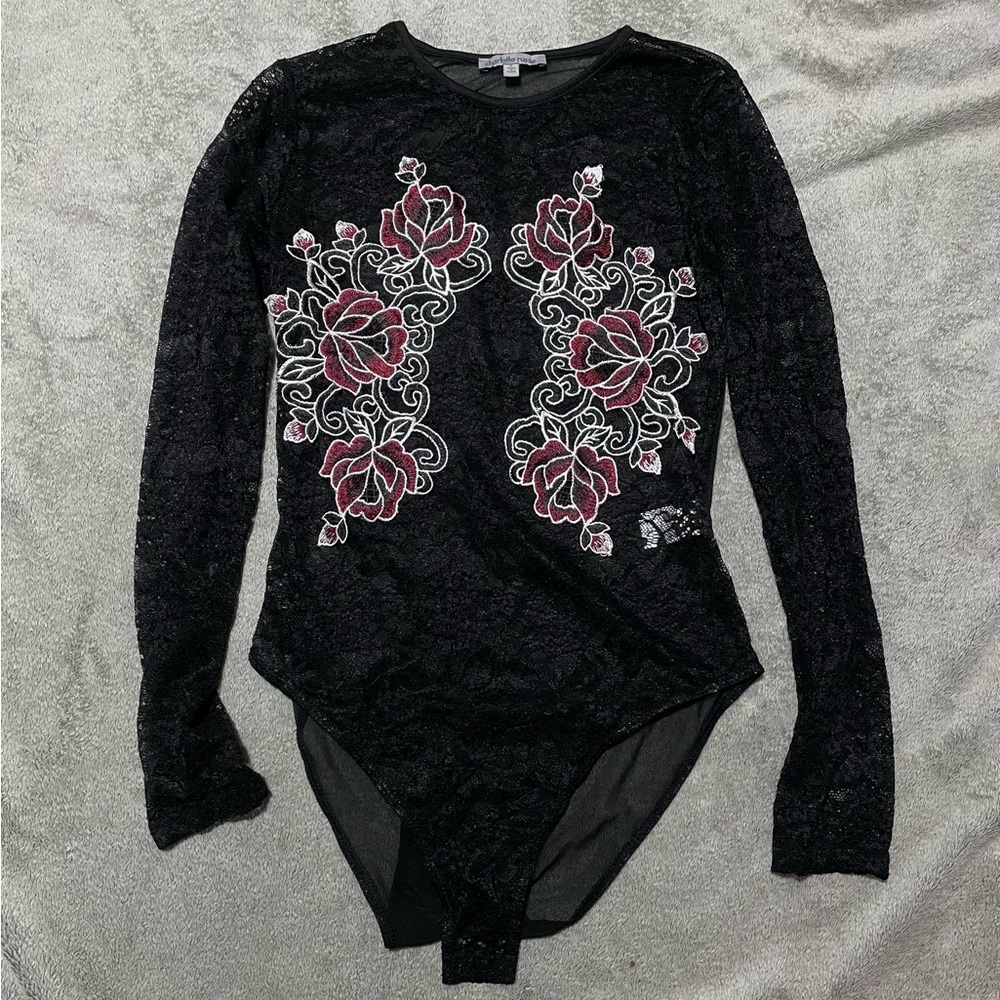 Lace see through one piece bodysuit